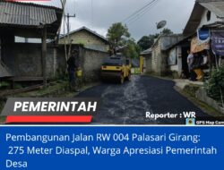 Pembangunan Jalan RW 004 Palasari Girang: 275 Meter Diaspal, Warga Apresiasi Pemerintah Desa