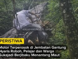 Motor Terperosok Di Jembatan Gantung Nyaris Roboh, Pelajar Dan Warga Sukajadi Berjibaku Menantang Maut