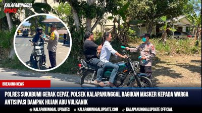 Polres Sukabumi Gerak Cepat, Polsek Kalapanunggal Bagikan Masker Kepada Warga Antisipasi Dampak Hujan Abu Vulkanik