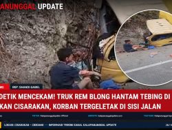 Detik-Detik Mencekam! Truk Rem Blong Hantam Tebing Di Tanjakan Cisarakan, Korban Tergeletak Di Sisi Jalan